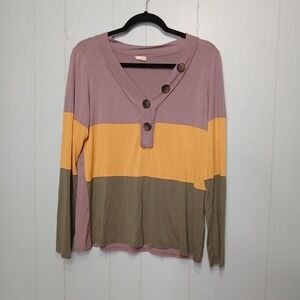 Blue Buttercup M longsleeve shirt Mardi Gras stripes oversized cottage henley
